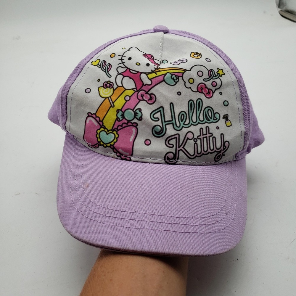 Sanrio Hello Kitty Hat Cap Strap Back Youth Purple Rainbow Graphic Girls
